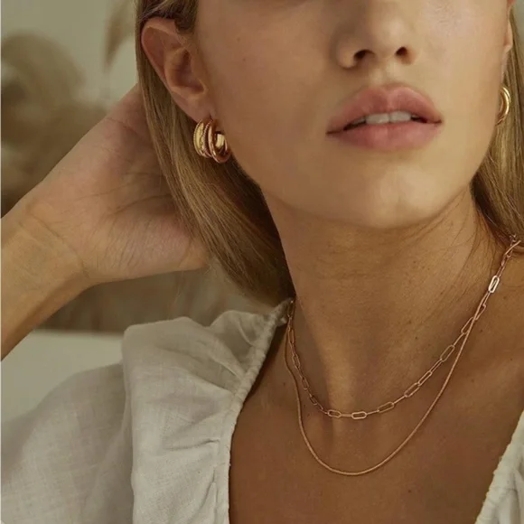 GOLD 14k Gold Plated 2pc Chain Necklace Set - Picture 2 of 4